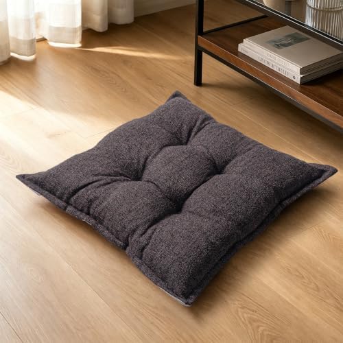 SINOSSO Floor Pillow Large Square 22x22 Inch, Minimalist Color-Block Meditation Cushion, Non-Slip Shredded Memory Foam Floor Cushion for Yoga, Reading, Tatami, Chair Seat, Dark-Brown, 1 Pack