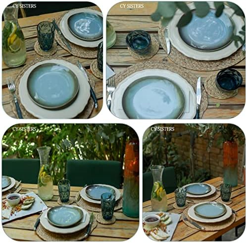 Round Woven Placemats Set of 4, Natural Water Hyacinth Place mats, 13.5 Inch Rattan Placemats Wicker Placemats Farmhouse Boho Braided Heat Resistant Outdoor Placemat Patio Table Place Mats
