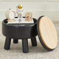 Small Foot Stool Ottoman with Storage, Faux Leather Ottoman Foot Rest for Couch, Round Footstool Ottomans for Living Room (Black)