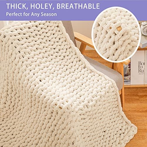Bigacogo Chunky Knit Throw Blanket for Couch, 51x63 inches, Beige