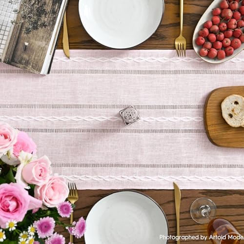 Artoid Mode Pink Rustic Cotton Linen Table Runner 13x36 Inch