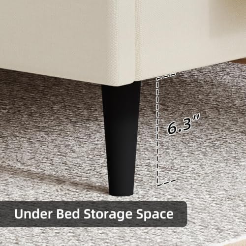 HOMBCK King Size Bed Frame, Upholstered Bed Frame with Headboard, Cream