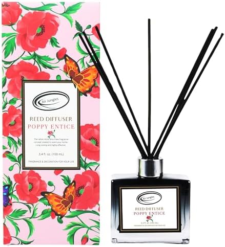 Air Jungles Poppy Entice Reed Diffuser Set with Sticks 3.4 Fl Oz