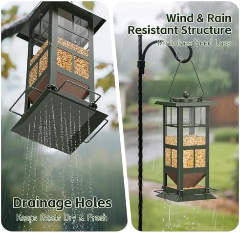 Wildpark Wild Bird Feeders for Outdoors - Small Metal Hanging 4 Port Bird Feeder with Drainage Holes, Easy to Fill Weatherproof Design - Attracts Cardinals, Blue Jays & More