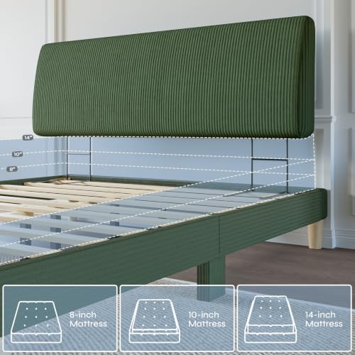 Pinmoco 4.7" Upholstered Headboard for Full Size Bed, Height Adjustable and Ergonomic Headboard, Easy Assemble, Sturdy and Durable,Olive Green