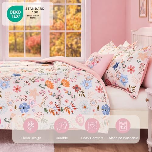 Twin Comforter Set for Girls-3 Pieces Flower Printed Twin Bedding Sets