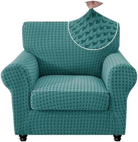 MAXIJIN 2 Pieces Stretch Chair Cover Armchair Covers for Living Room Thick Soft Chair Slipcovers with Arms Dogs Pet Single Sofa Couch Protector with Elastic Bottom (Peacock Blue, 31"-46")