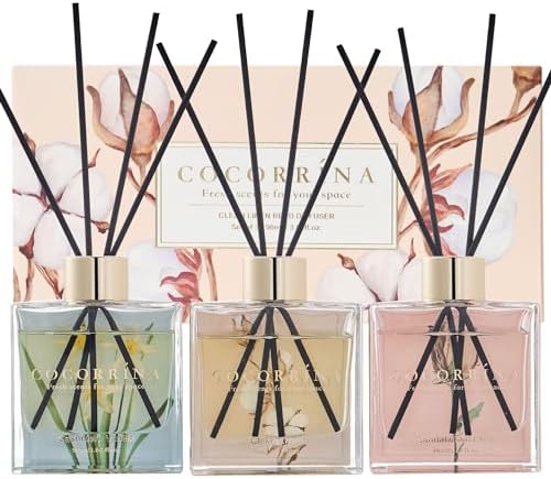 COCORRÍNA Reed Diffuser Set of 3-3 Pack/ 3.04 Fl.oz Diffuser with 24 Sticks Cashmere Vanilla/Sandalwood Rose/Clean Linen Reed Diffuser for Home Bathroom Office Decor