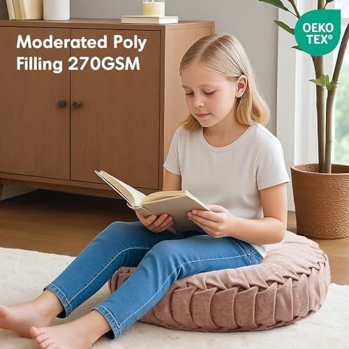 Intelligent Design Round Chenille Tufted Floor Pillow Dia 22"x6" Blush
