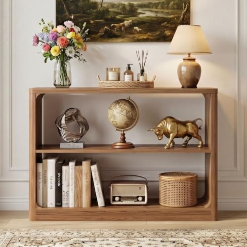 FATORRI Console Table with 3-Tier Storage Shelves, Rustic Farmhouse Sofa Tables for Behind Couch, Wooden Narrow Entryway Table for Living Room, Hallway (Walnut)