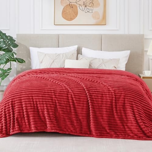 BEDELITE 3D Ribbed Jacquard Red Blankets Queen Size for Bed, 90x90 Inch