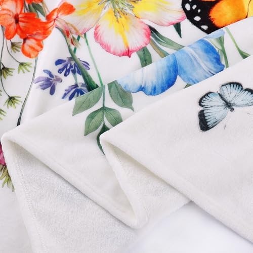 Floral Blanket Ultra Soft Butterfly Flowers Throw Blankets Wildflower Leaves Flannel Fleece Throw Watercolor Warm Cozy Fuzzy Plus Gift Cabin Blanket for Bed Sofa,60" X 80"