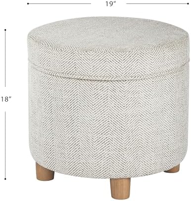 HomePop 19" Round Storage Ottoman - Cream Chevron Woven