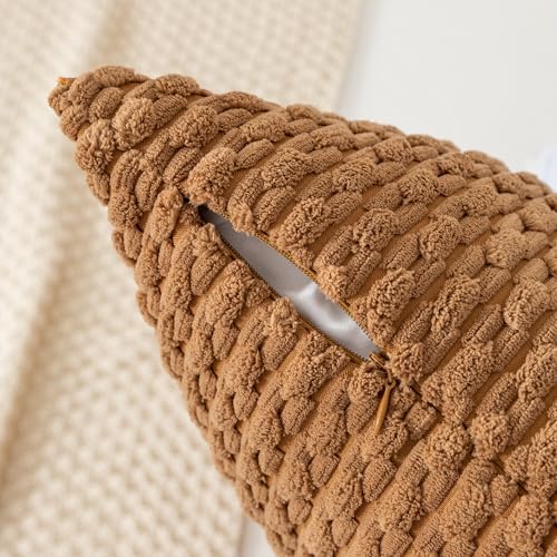 Kevin Textile Soft Corduroy 16x16 Inch Pillow Covers 2 Pack, Khaki