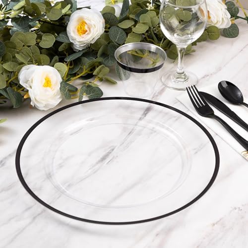 Goodluck 100 Pack 12 Inch Clear Charger Plates with Black Rim