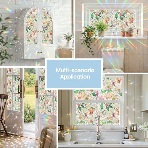 ADD.HERES Rainbow Window Privacy Film, Stained Glass Cling, 35.4" x 78.7"