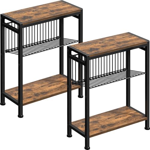 Narrow Side Table Set of 2, 3-Tier End Table, Small Nightstand