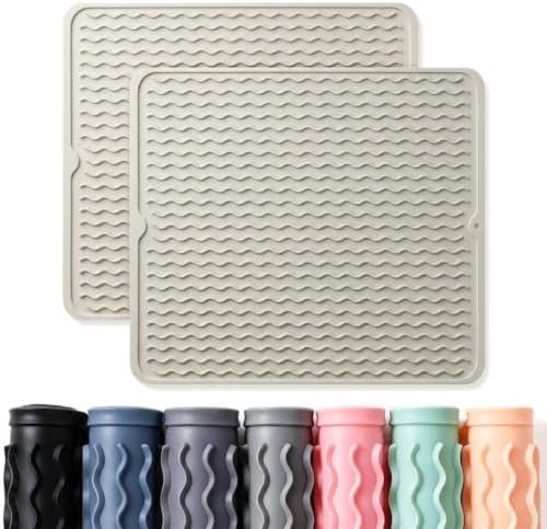 2 Pack Caketime Silicone Dish Drying Mat for Kitchen Counter Cooking Baking Espresso Machine Gears Appliance Stone Rack Trays Drain Extra Large Mat 18"*16