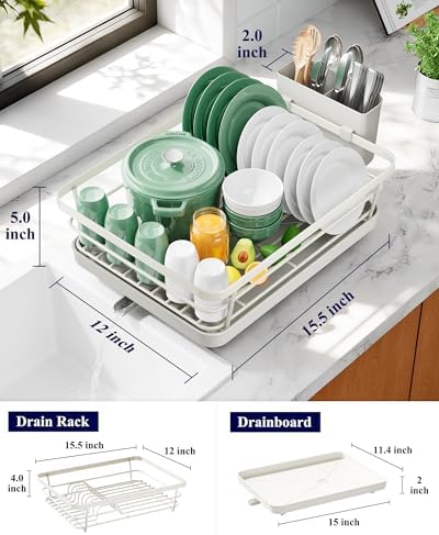 Kitsure Dish Drying Rack for Kitchen Counter, 12''W x 15.5''L, Light Grey
