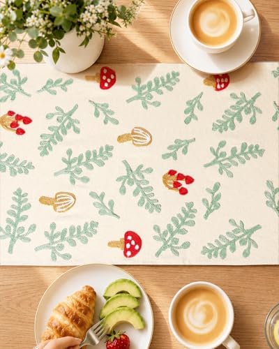 Miss Adola Embroidered Canvas Table Runner 13"x72", Cute Mushroom