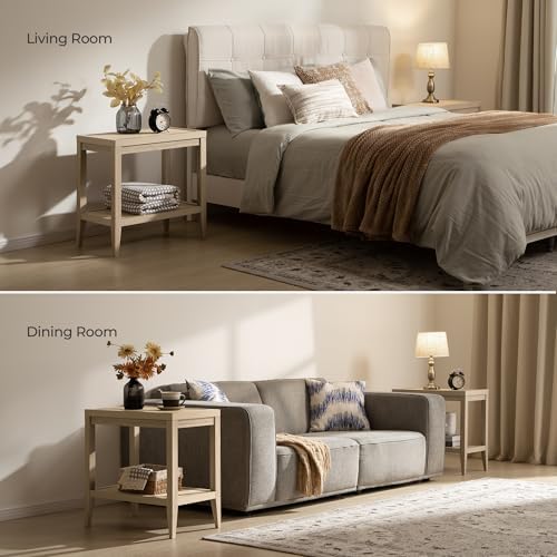 SICOTAS Rattan End Table Nightstand Set of 2, Side Table with Storage