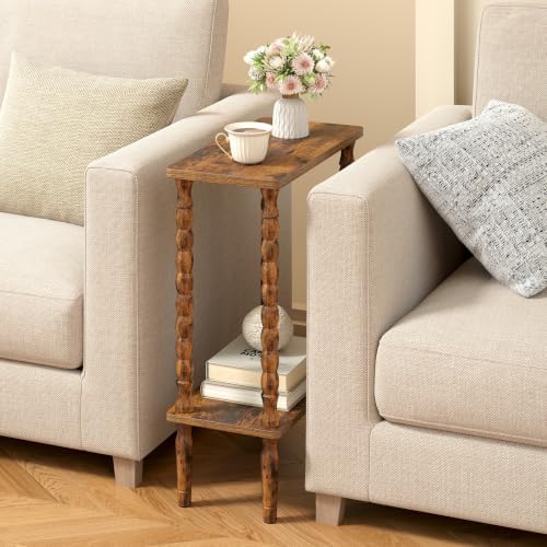 TUTOTAK Narrow Side Table with Solid Wood Legs, Small End Table Set of 2