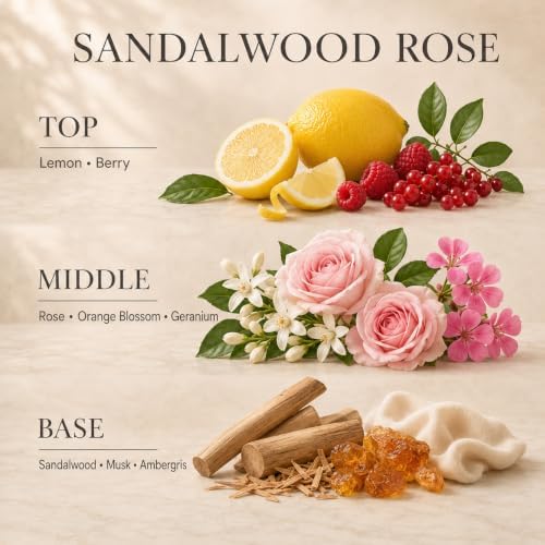 COCORRÍNA Flower Reed Diffuser Set, 6.7oz Sandalwood Rose Scented Oil Diffuser with Sticks, Long Lasting Home Fragrance for Bathroom, Bedroom, Living Room & Shelf Decor