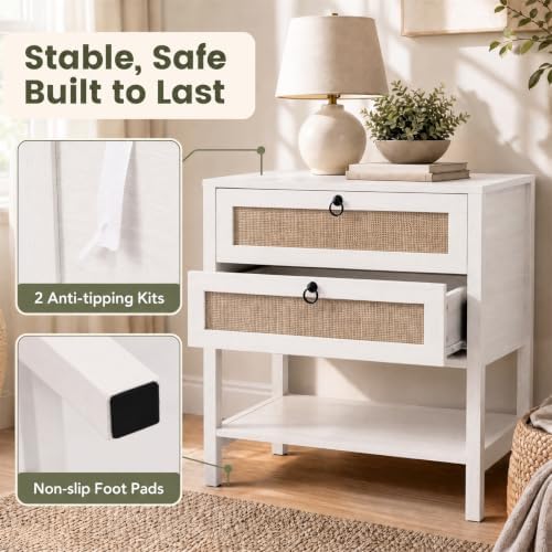 GIANTEX Rattan Nightstand Set 2 with 2 Drawers, 27" Wide Boho Bedside Table