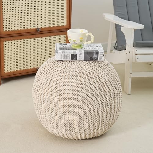 Pouf Ottoman Stuffed Round Modern Foam Filled Foot Rest Poufs for Living Room Chair Decorative 20 X 14 Inches Boho Relax Stool for Wedding Christmas Party, Beige (Beige, 20inch)