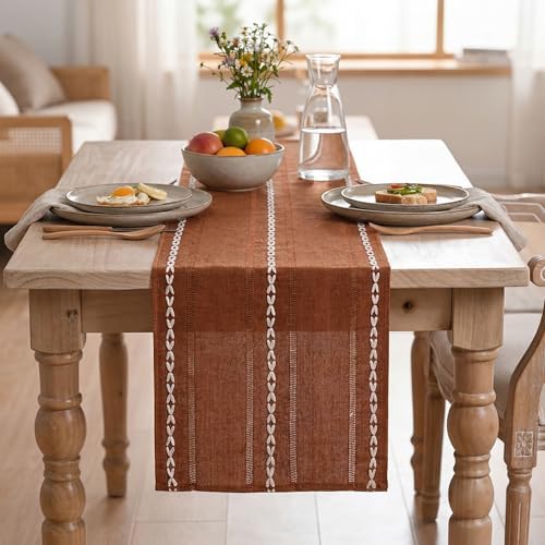 Artoid Mode Caramel Rustic Cotton Linen Table Runner 13x72 Inch