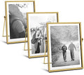 AceList Metal Picture Frames, Set of 3 Ornate Minimal Floating Edge Clear Glass Table Top Easel Stand Photo Frames in Gold, 5 x 7, Assortment Variety
