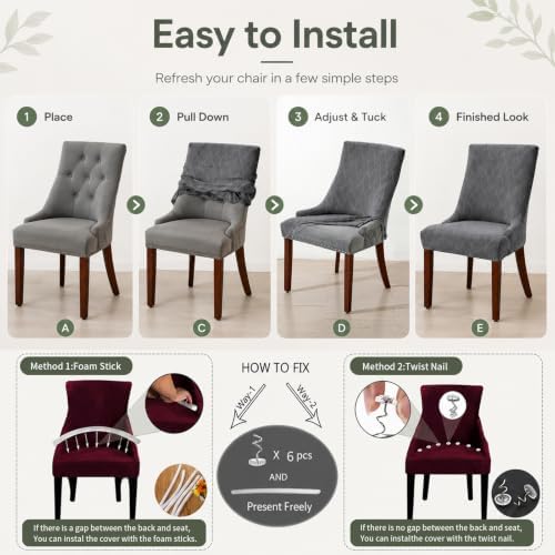 MIFXIN Wingback Side Chair Covers Dining Chair Slipcover Jacquard Stretch Sloping Armchair Protector Arm Chair Seat Cover for Dining Room Living Room Banquet Home Decor (Light Grey, 4 Pcs)
