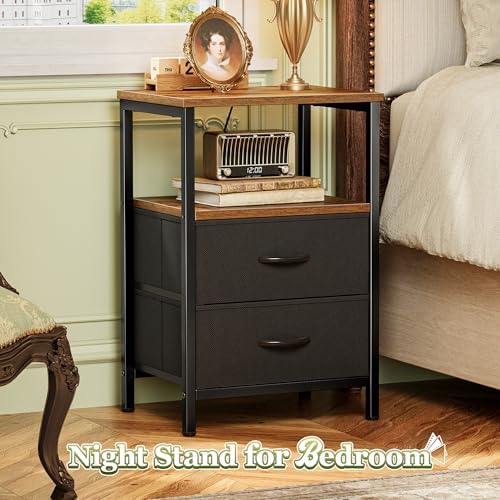Huuger Night Stand Set of 2, Nightstand with 2 Drawers, Bedside Table