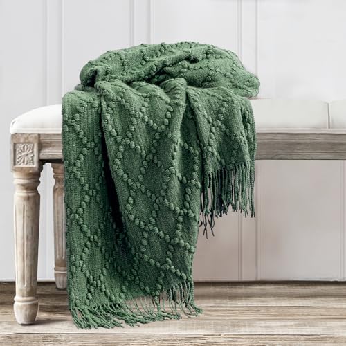 BOURINA Green Throw Blanket 50 x70 Inch Jacquard Throw Knitted Blanket