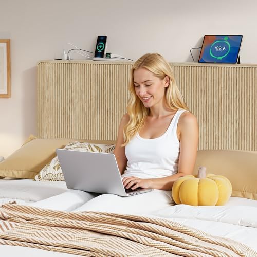Wood Headboard King Size with 2 Outlets and USB & Type C Port