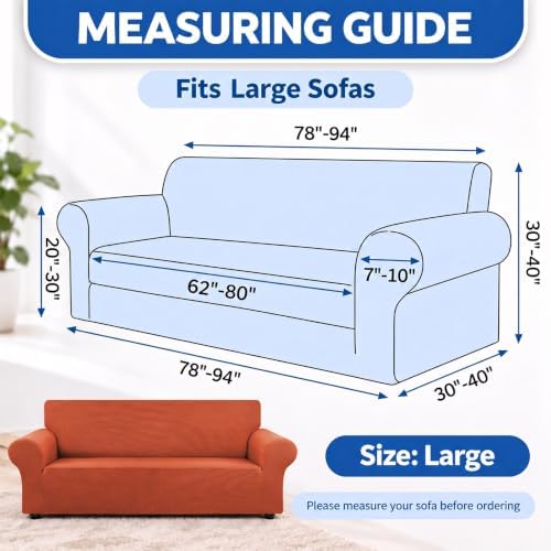 KEKUOU Stretch Couch Covers for Sofa, 3 Cushion Slipcover,Pureed Pumpkin