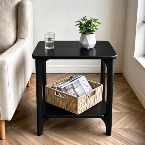 Solid Wood Small Black Side Table for Living Room, Bedroom