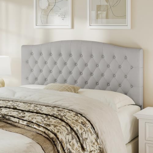Befurtori Queen Headboard Only, Velvet Classic Tufted Design, Light Gray