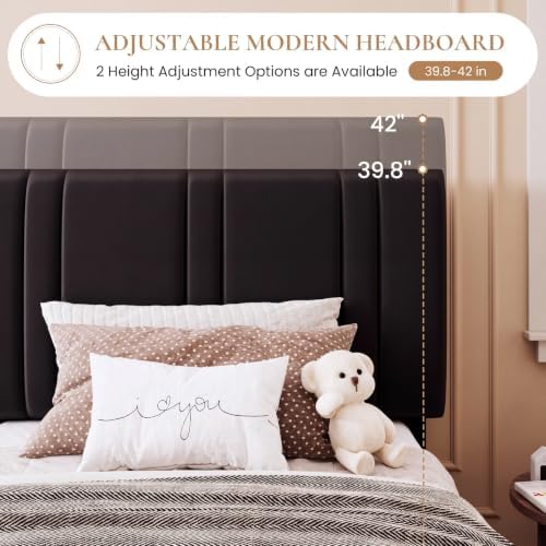 SHA CERLIN Twin Size Velvet Bed Frame with Adjustable Headboard, Black