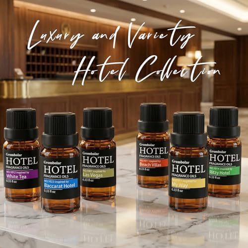 Essential Oil Gift Set, Hotel-Inspired Fragrance Oil Set, 6 Luxury Hotel Scents for Diffusers, Reed Diffusers & Home Fragrance, Aroma Oils for Home Scenting, Housewarming Gift, 6×0.34 Fl Oz