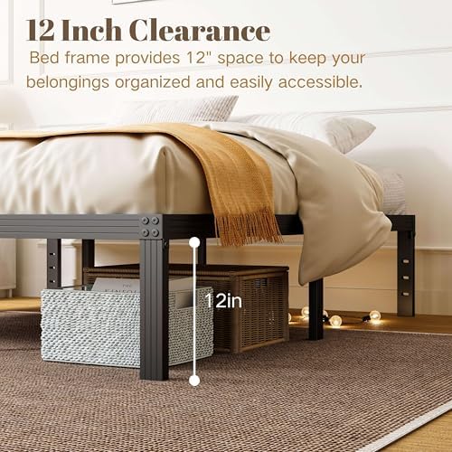 Twin Bed Frames with Heavy Duty Steel Slat, 14 Inches Platform Bed Frame, Non-Slip Design, No Box Spring Needed, Easy Assembly, Quiet Noise Free, Under Bed Storage Space, Black