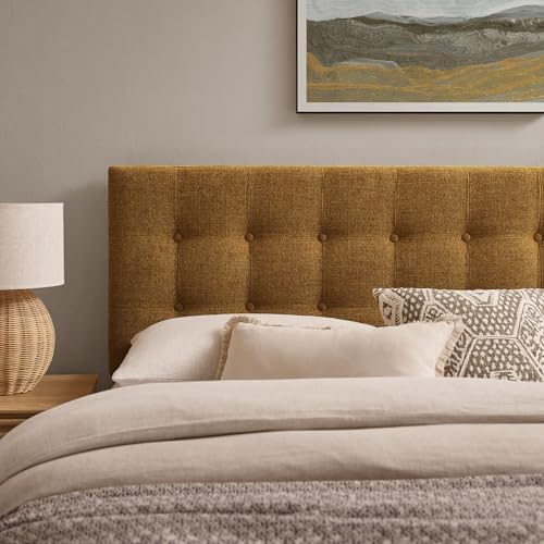 Modway Emily Full Size Performance Fabric Headboard in Copper - Linen-Like Upholstery with Button Tufting and 7 Adjustable Height Positions