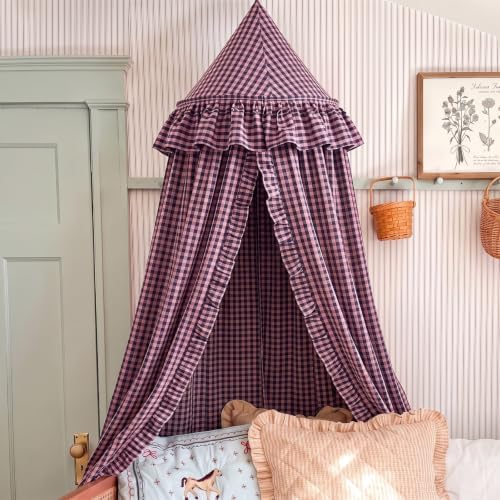 SmoothNovelty Gingham Plaid Bed Canopy, Pink Black, Round