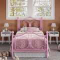 Allewie Metal Twin Platform Bed Frame, Butterfly Pattern Design, Pink