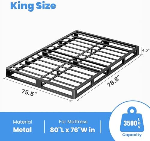 5 Inch King Box Spring with Fabric Heavy Duty Steel Support
