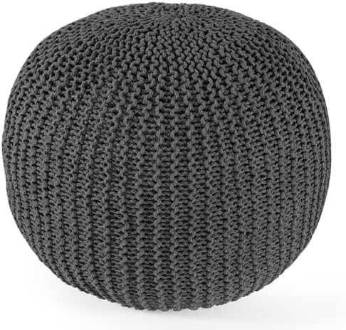 Pouf Ottoman Stuffed Round Modern Foam Filled Foot Rest Poufs for Living Room Chair Decorative 20 X 14 Inches Boho Relax Stool for Wedding Christmas Party, (Dark Grey, 20 Inch)