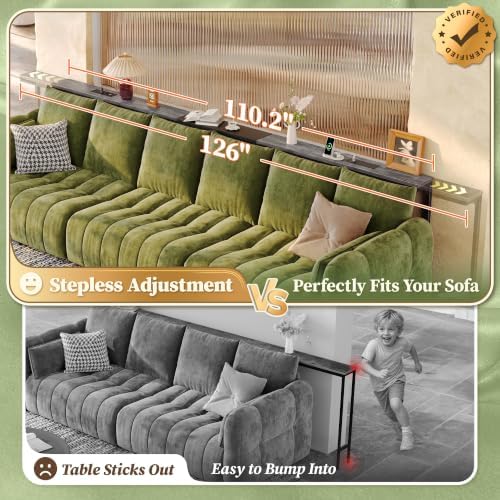 Huuger 110.2-133.8'' Extendable Behind Couch Table with Outlets, Grey