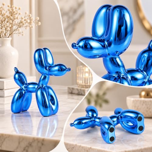 Blue Balloon Dog Decor,Balloon Animal Decor,Shelf Decor Preppy Room Decor,Cute Statue Home Decor, Bedroom Modern Sculpture Desk Decor,Office Gold Decorations Small Figurines