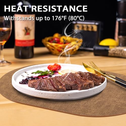 Faux Leather Oval Placemats Set of 4, Brown