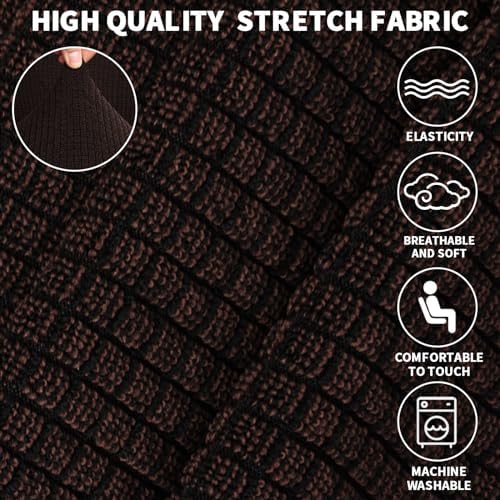 JIVINER High Stretch 1-Piece Jacquard Small Checks Couch Covers for 2 Cushion Couch Anti Slip Love Seat Sofa Covers Loveseat Slipcovers Protector for Kids Pets (Loveseat, Dark Coffee)